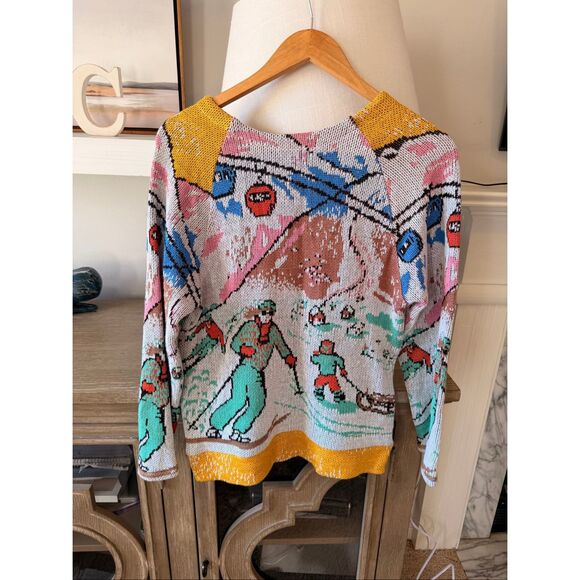 RARE Koch Vintage-Inspired Ski Scene Knit Sweater Size Small - Picture 4 of 8